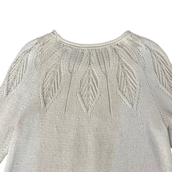 Chaps Womens Size Medium Cream Metallic Sweater Pullover Leaf Pattern - Picture 5 of 13